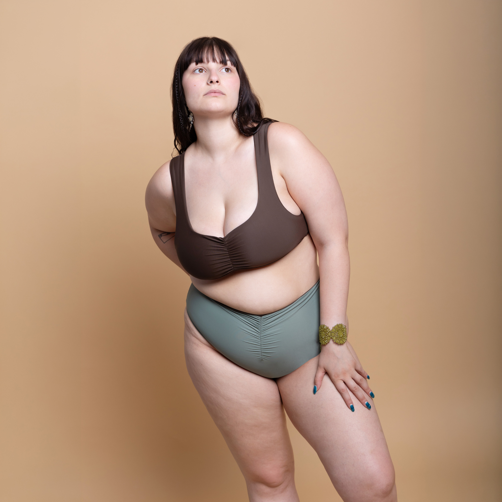 Slip bikini Vita alta con arriccio Tinta unita