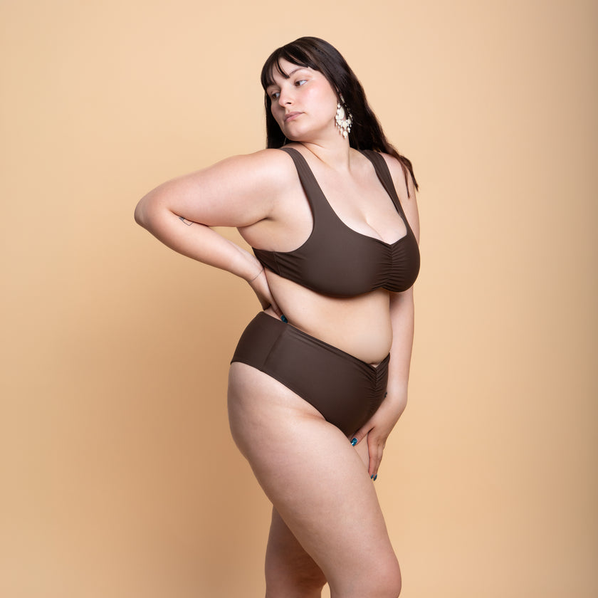 Slip bikini Vita alta con arriccio Tinta unita