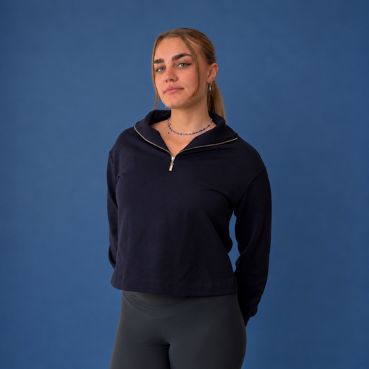 Felpa Polo con zip manica lunga in Cotone